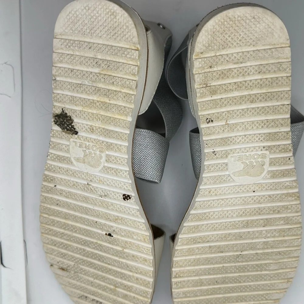 Sorel Silver and White Minimalist Sandals